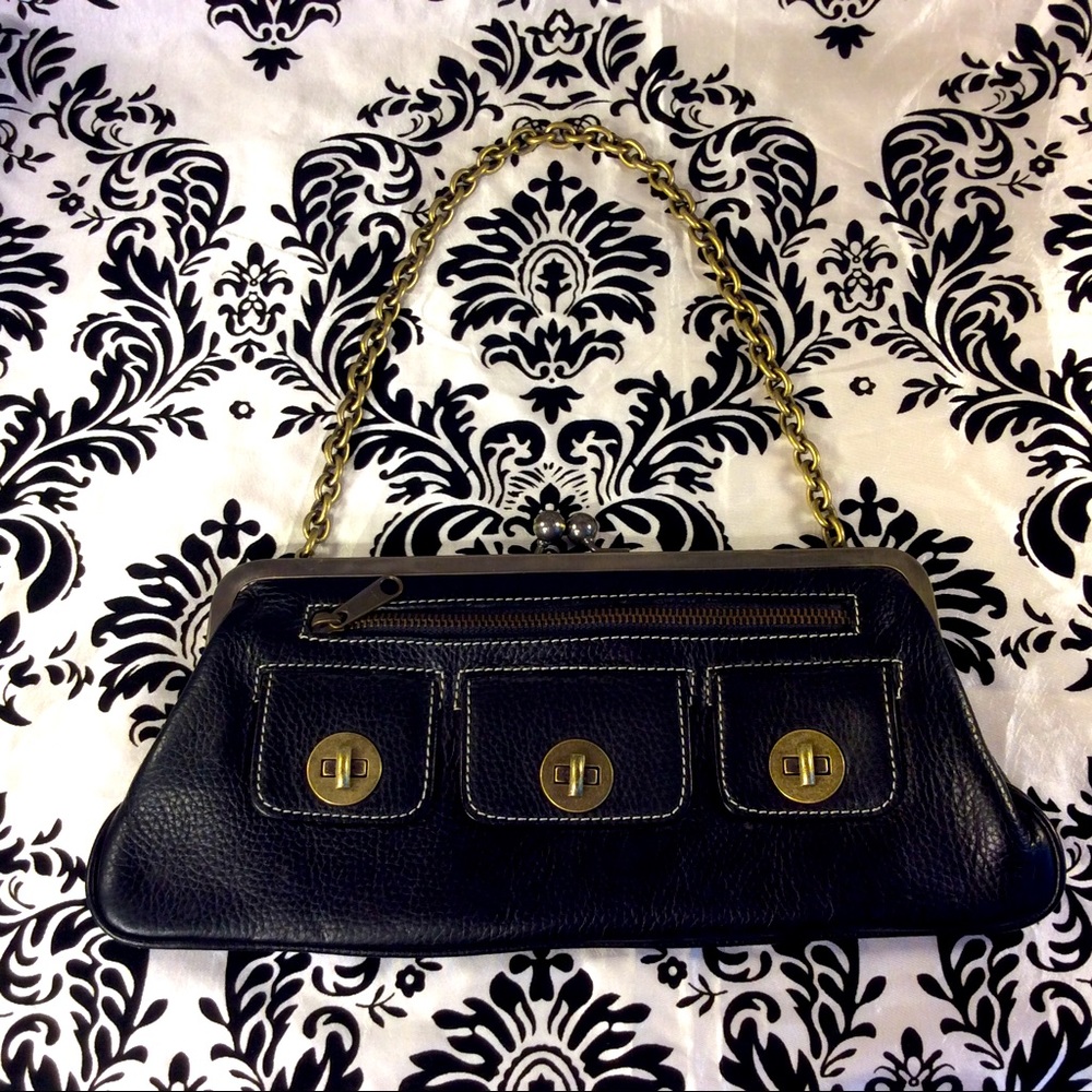Cynthia Rowley Black Leather Clutch Purse Strap